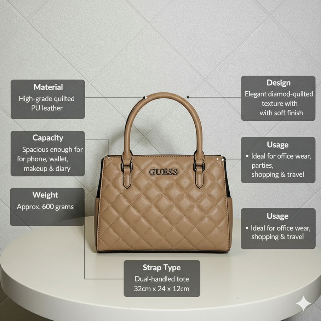 Aurora Luxe Bag Quilted Tote HandBag for Women-Elegant PU Leather Handbag