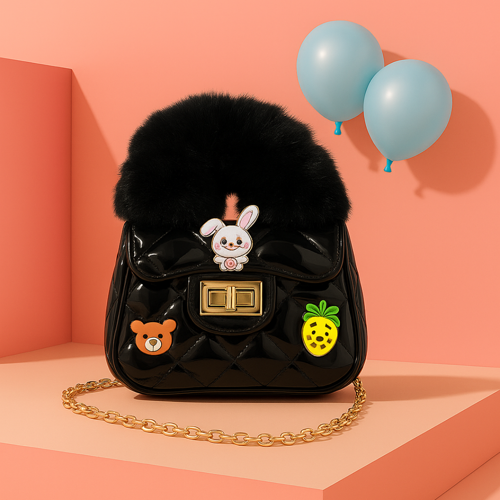 Noiré Luxe Quilted Fur Handle Handbag for Girls