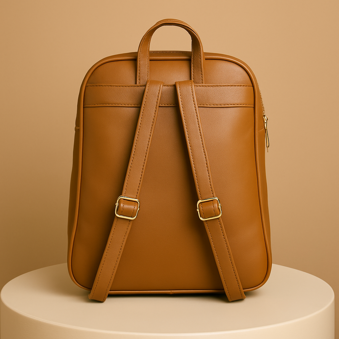 Caramel Finishing Veagn Leather Backpack For Women– Stylish & Functional Everyday Bagc