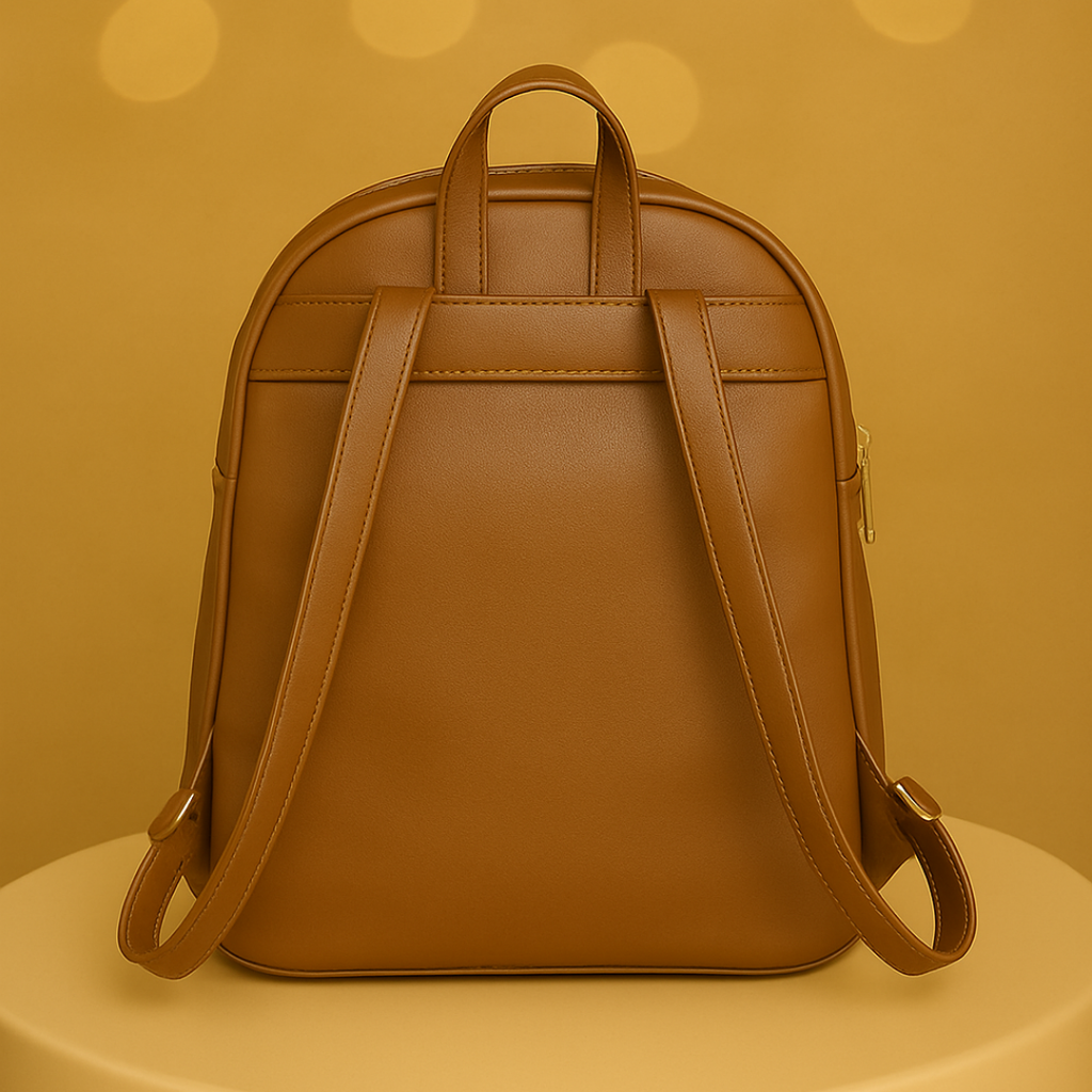 Caramel Finishing Veagn Leather Backpack For Women– Stylish & Functional Everyday Bagc