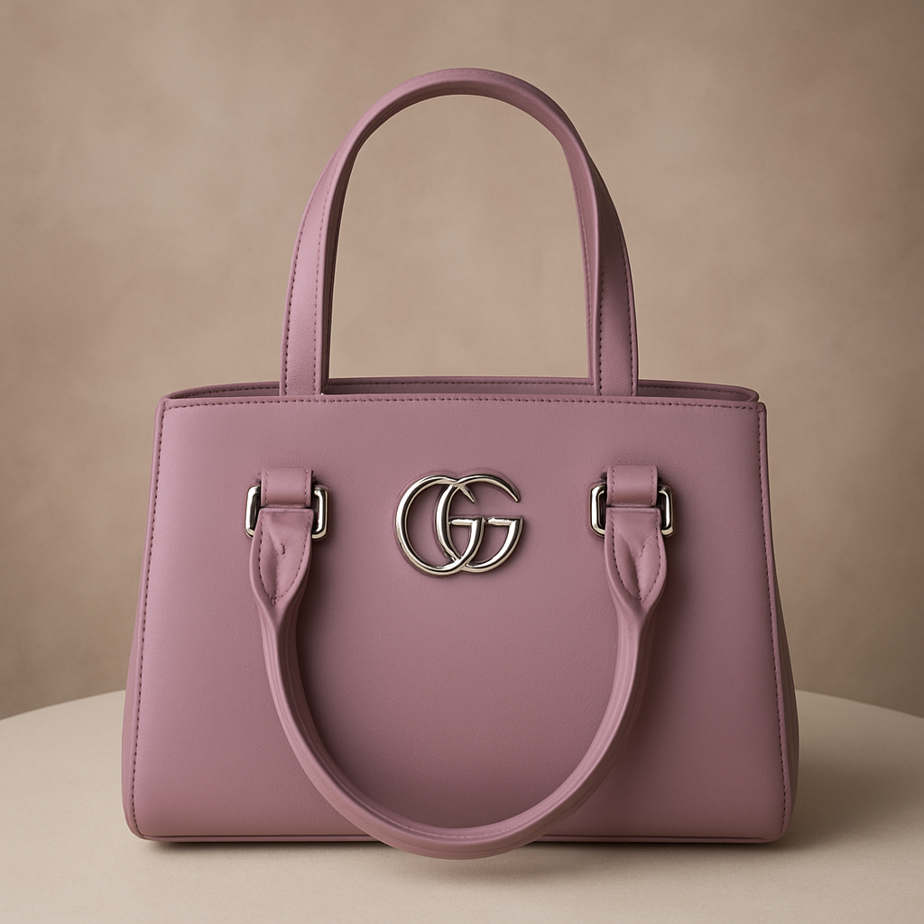 Elegant Brown Leather Handbag with Silver GG Logo | Luxury Women's Tote