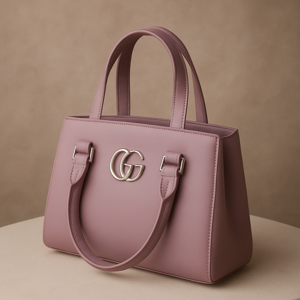 Elegant Brown Leather Handbag with Silver GG Logo | Luxury Women's Tote