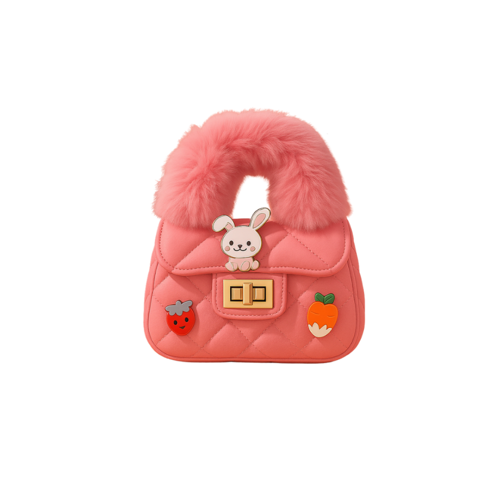Noiré Luxe Quilted Fur Handle Handbag for Girls