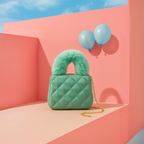 Noiré Luxe Quilted Fur Handle Handbag for Girls