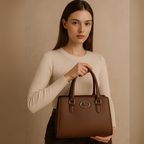 Elegant Vegan Leather Handbag with Silver GG Logo