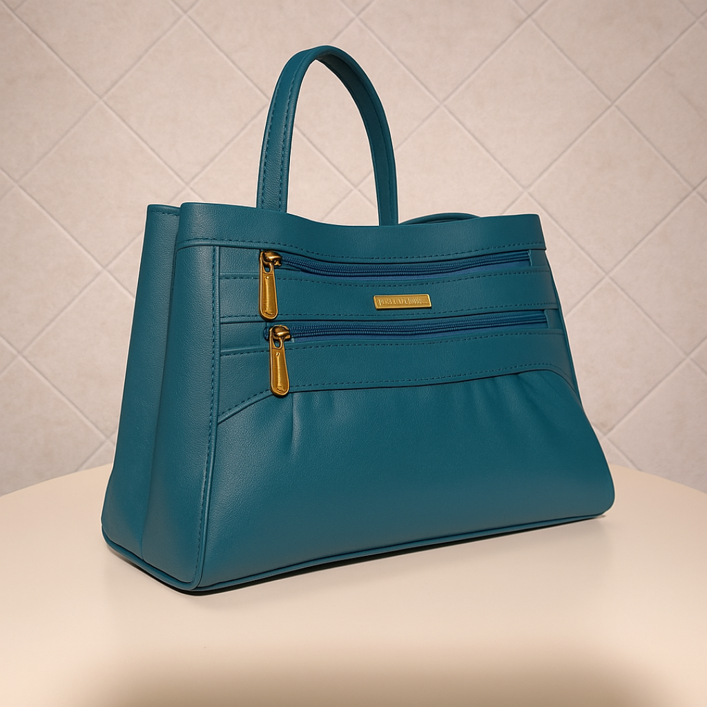 Blush Structured Tote Teal Blue Handbag For Women