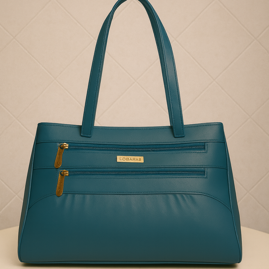 Blush Structured Tote Teal Blue Handbag For Women